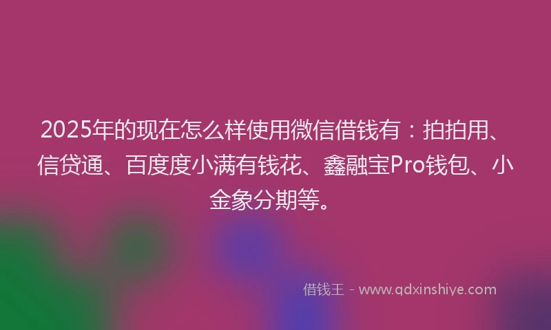 2025年的现在怎么样使用微信借钱有：拍拍用、信贷通、百度度小满有钱花、鑫融宝Pro钱包、小金象分期等。