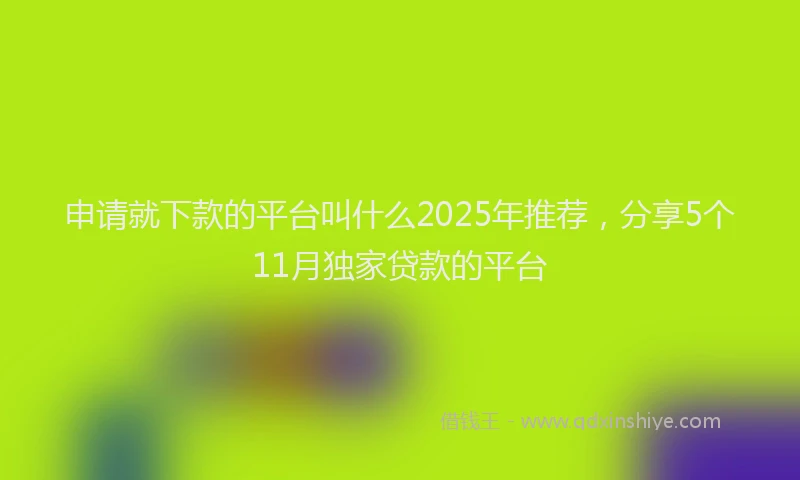 申请就下款的平台叫什么2025年推荐，分享5个11月独家贷款的平台