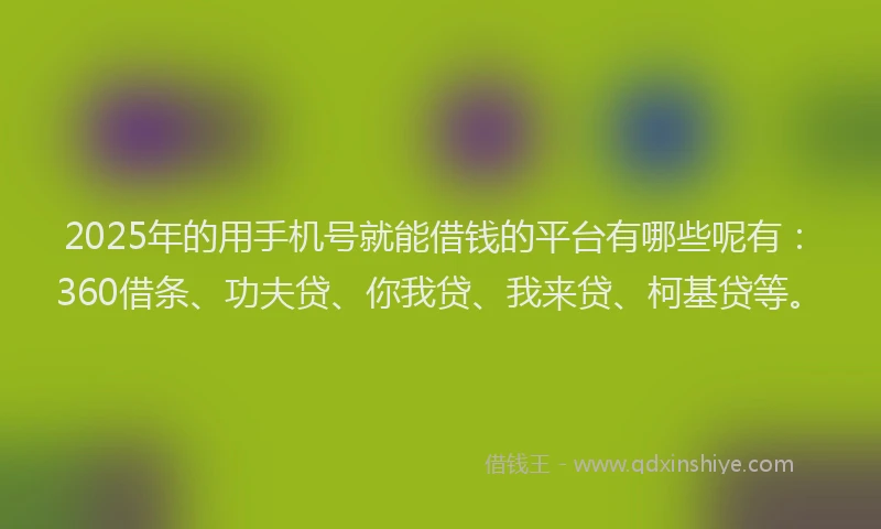 2025年的用手机号就能借钱的平台有哪些呢有：360借条、功夫贷、你我贷、我来贷、柯基贷等。