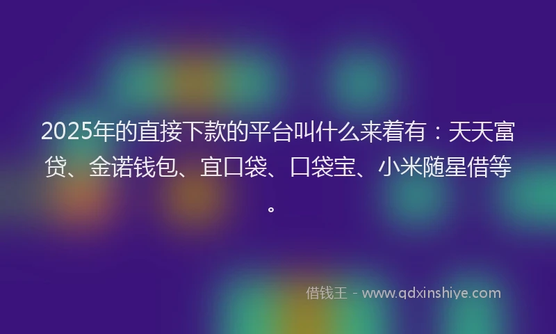 2025年的直接下款的平台叫什么来着有：天天富贷、金诺钱包、宜口袋、口袋宝、小米随星借等。