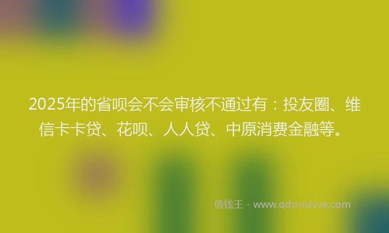 2025年的省呗会不会审核不通过有：投友圈、维信卡卡贷、花呗、人人贷、中原消费金融等。