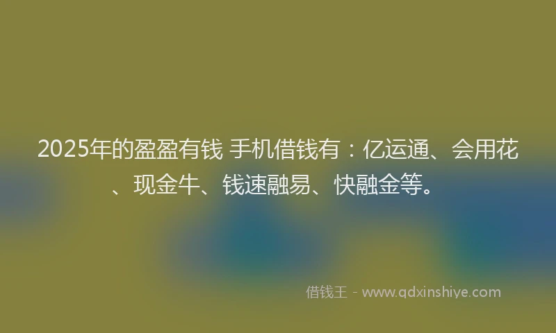 2025年的盈盈有钱 手机借钱有：亿运通、会用花、现金牛、钱速融易、快融金等。
