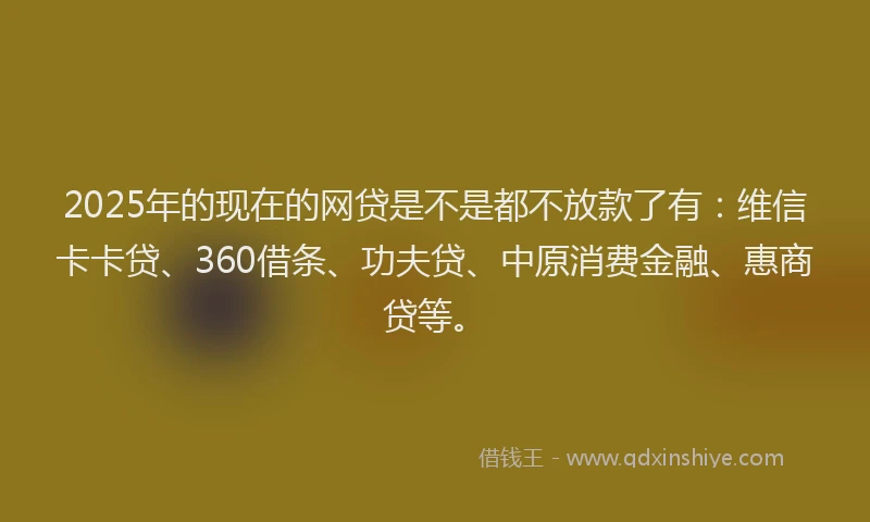 2025年的现在的网贷是不是都不放款了有：维信卡卡贷、360借条、功夫贷、中原消费金融、惠商贷等。