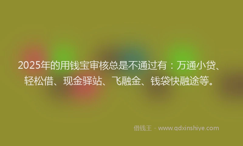 2025年的用钱宝审核总是不通过有：万通小贷、轻松借、现金驿站、飞融金、钱袋快融途等。