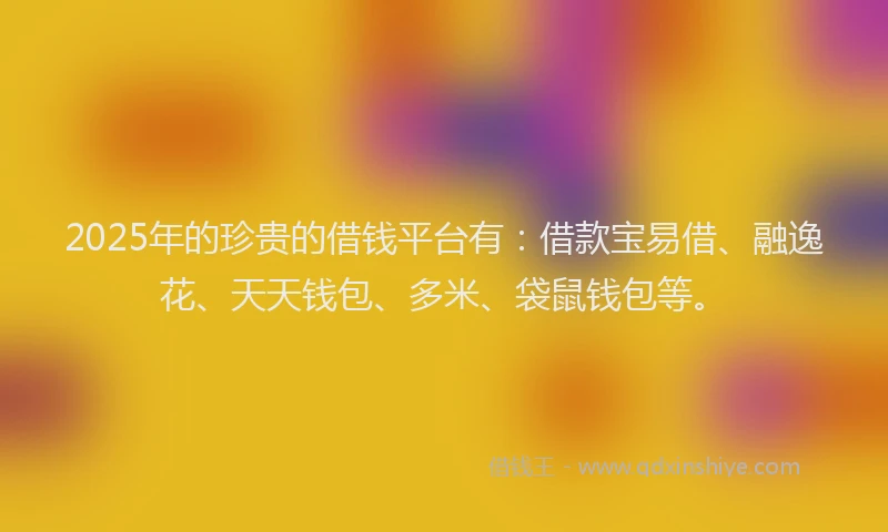 2025年的珍贵的借钱平台有：借款宝易借、融逸花、天天钱包、多米、袋鼠钱包等。