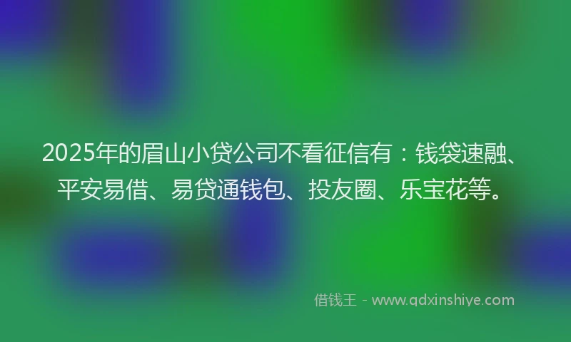 2025年的眉山小贷公司不看征信有：钱袋速融、平安易借、易贷通钱包、投友圈、乐宝花等。