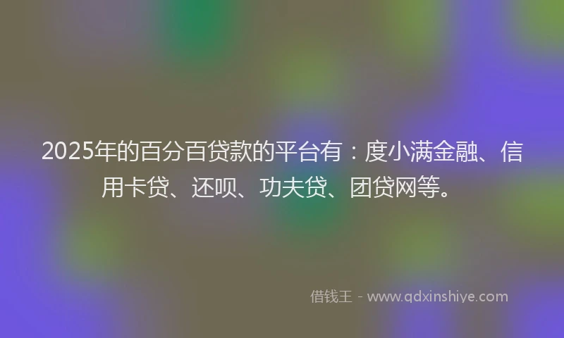 2025年的百分百贷款的平台有：度小满金融、信用卡贷、还呗、功夫贷、团贷网等。