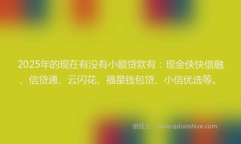 2025年的现在有没有小额贷款有：现金侠快借融、信贷通、云闪花、福星钱包贷、小信优选等。