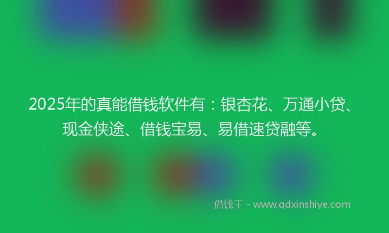 2025年的真能借钱软件有：银杏花、万通小贷、现金侠途、借钱宝易、易借速贷融等。