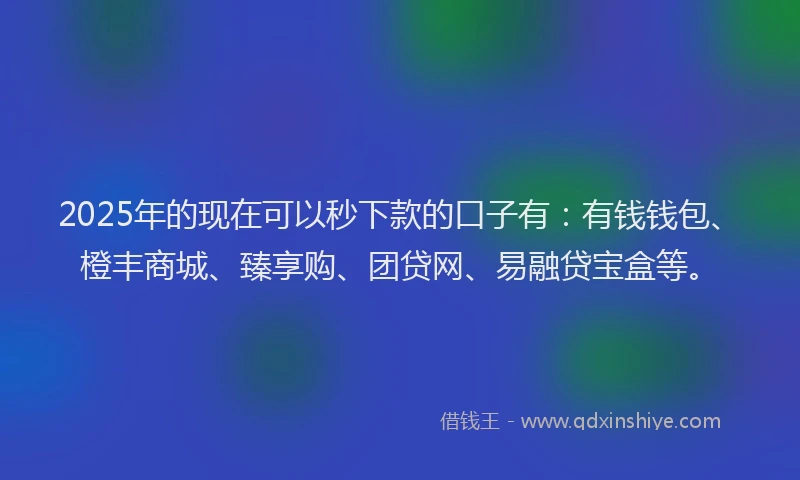 2025年的现在可以秒下款的口子有：有钱钱包、橙丰商城、臻享购、团贷网、易融贷宝盒等。