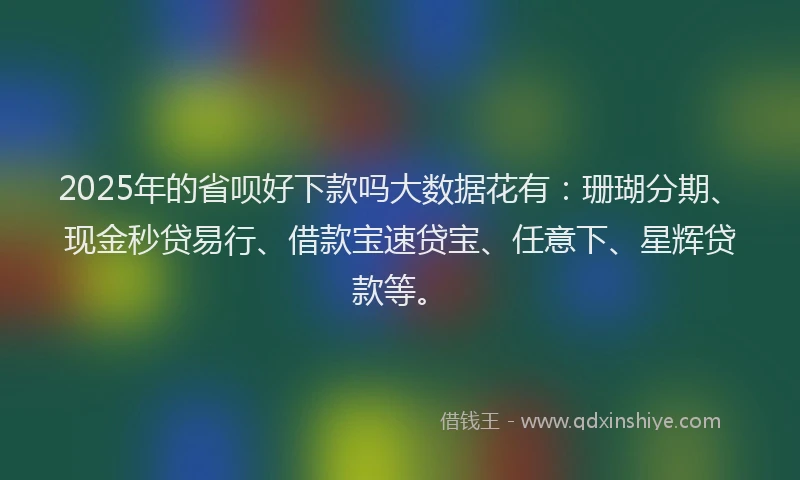 2025年的省呗好下款吗大数据花有：珊瑚分期、现金秒贷易行、借款宝速贷宝、任意下、星辉贷款等。