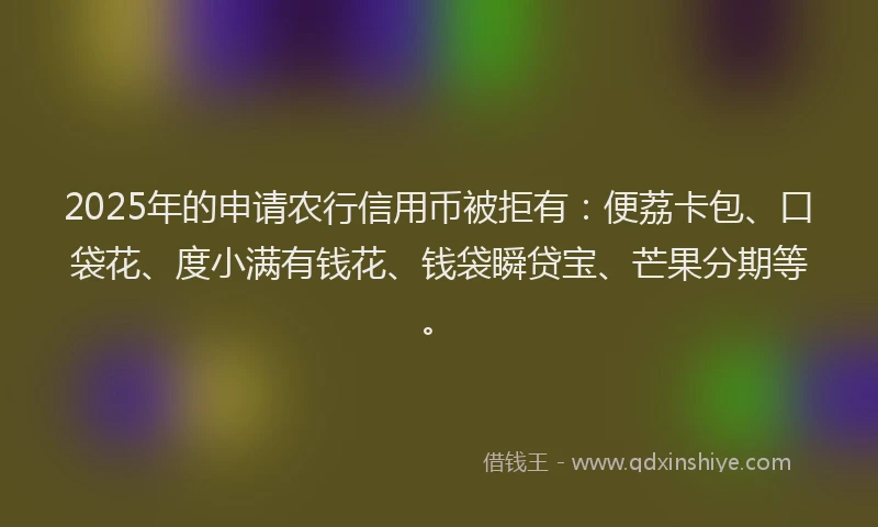 2025年的申请农行信用币被拒有：便荔卡包、口袋花、度小满有钱花、钱袋瞬贷宝、芒果分期等。
