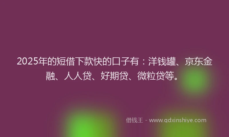 2025年的短借下款快的口子有：洋钱罐、京东金融、人人贷、好期贷、微粒贷等。