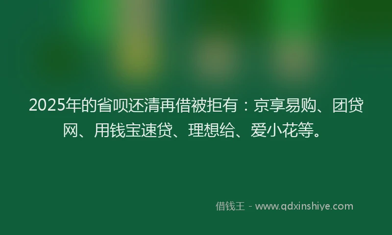 2025年的省呗还清再借被拒有：京享易购、团贷网、用钱宝速贷、理想给、爱小花等。