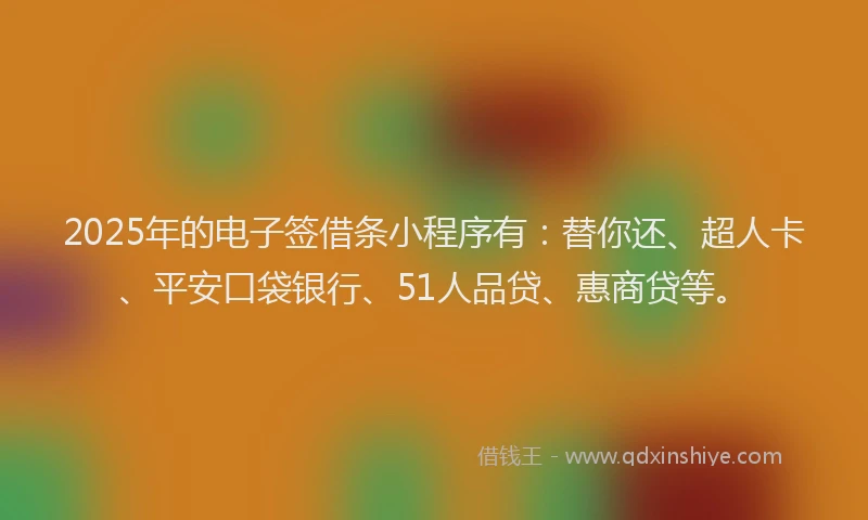 2025年的电子签借条小程序有：替你还、超人卡、平安口袋银行、51人品贷、惠商贷等。