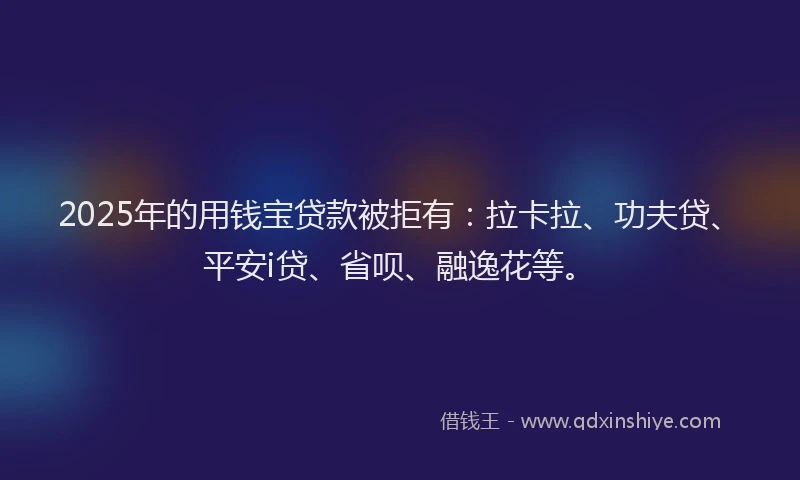 2025年的用钱宝贷款被拒有：拉卡拉、功夫贷、平安i贷、省呗、融逸花等。