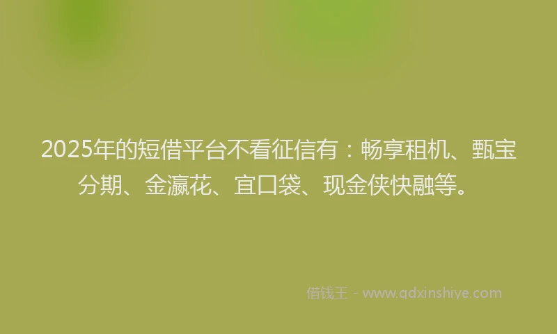 2025年的短借平台不看征信有：畅享租机、甄宝分期、金瀛花、宜口袋、现金侠快融等。
