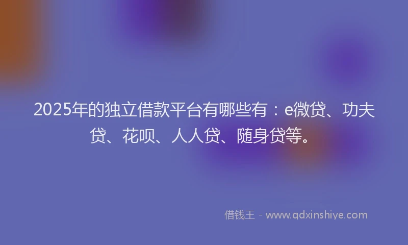 2025年的独立借款平台有哪些有：e微贷、功夫贷、花呗、人人贷、随身贷等。