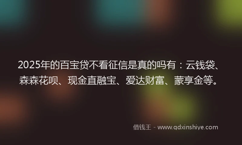2025年的百宝贷不看征信是真的吗有：云钱袋、森森花呗、现金直融宝、爱达财富、蒙享金等。