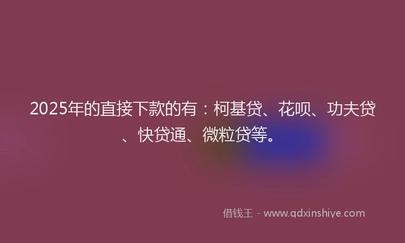2025年的直接下款的有：柯基贷、花呗、功夫贷、快贷通、微粒贷等。