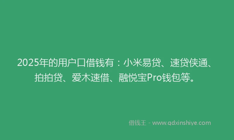 2025年的用户口借钱有：小米易贷、速贷侠通、拍拍贷、爱木速借、融悦宝Pro钱包等。