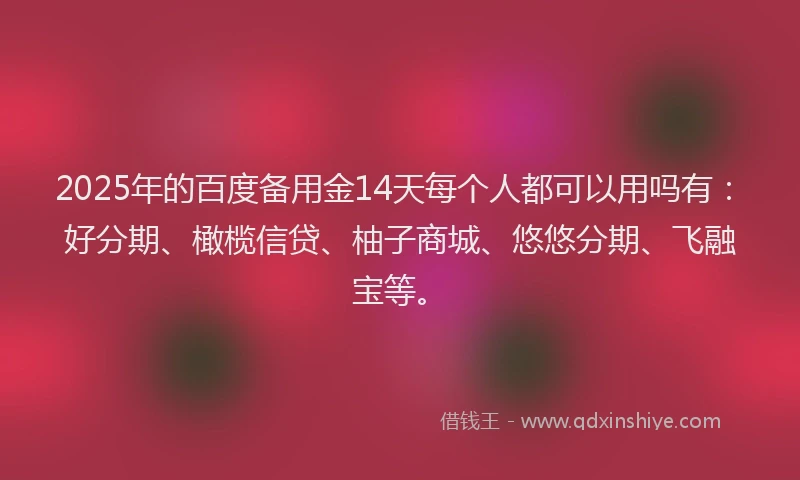2025年的百度备用金14天每个人都可以用吗有：好分期、橄榄信贷、柚子商城、悠悠分期、飞融宝等。