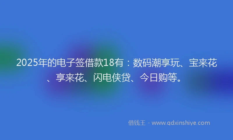 2025年的电子签借款18有：数码潮享玩、宝来花、享来花、闪电侠贷、今日购等。