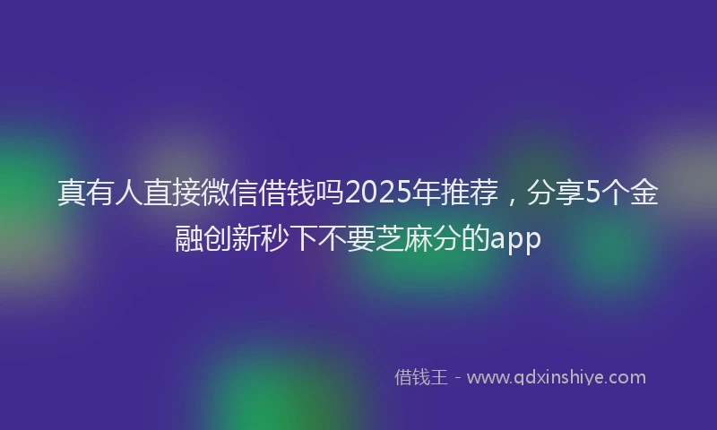 真有人直接微信借钱吗2025年推荐，分享5个金融创新秒下不要芝麻分的app