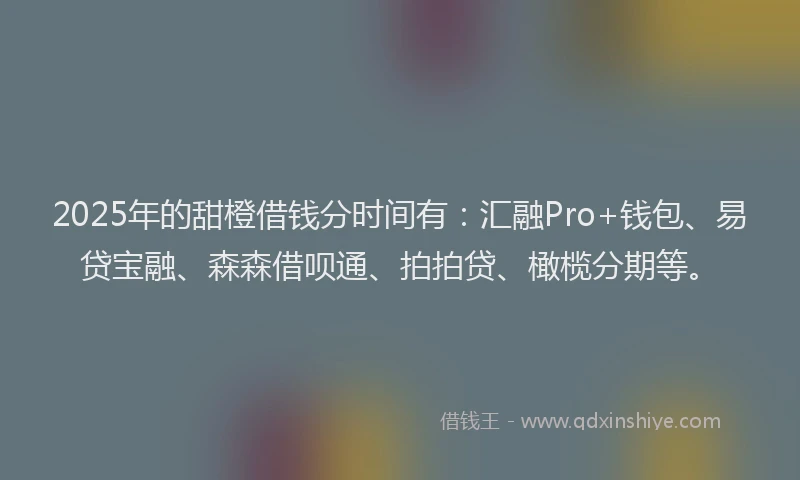 2025年的甜橙借钱分时间有：汇融Pro+钱包、易贷宝融、森森借呗通、拍拍贷、橄榄分期等。