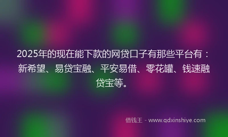 2025年的现在能下款的网贷口子有那些平台有：新希望、易贷宝融、平安易借、零花罐、钱速融贷宝等。