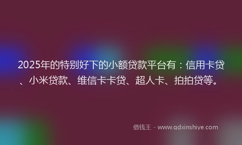 2025年的特别好下的小额贷款平台有：信用卡贷、小米贷款、维信卡卡贷、超人卡、拍拍贷等。