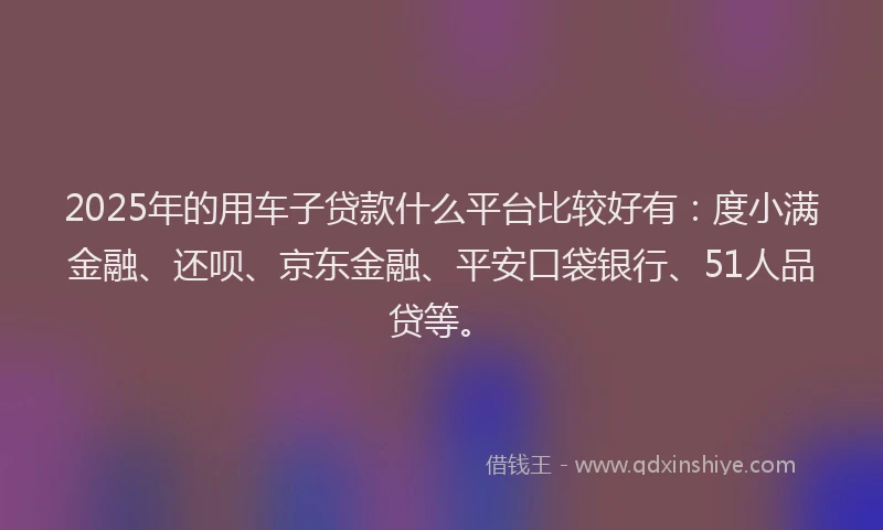 2025年的用车子贷款什么平台比较好有：度小满金融、还呗、京东金融、平安口袋银行、51人品贷等。