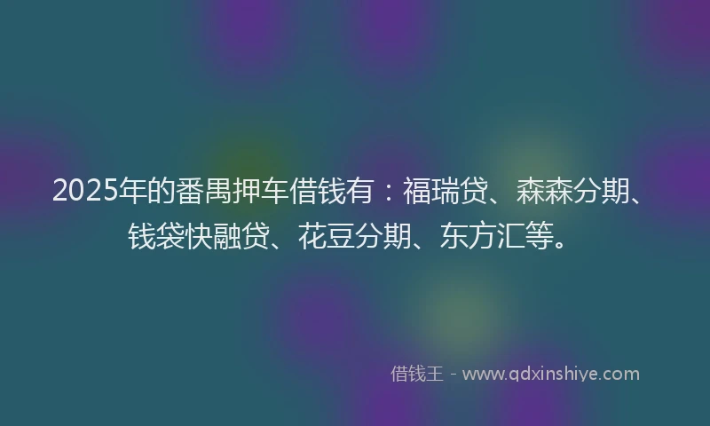 2025年的番禺押车借钱有：福瑞贷、森森分期、钱袋快融贷、花豆分期、东方汇等。