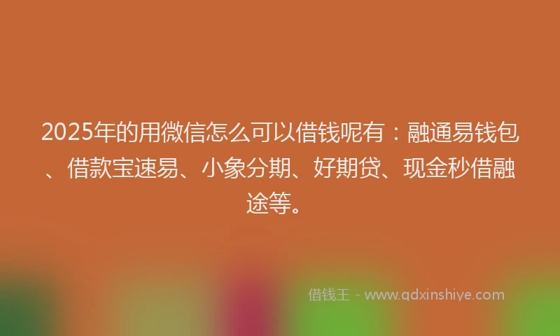 2025年的用微信怎么可以借钱呢有：融通易钱包、借款宝速易、小象分期、好期贷、现金秒借融途等。