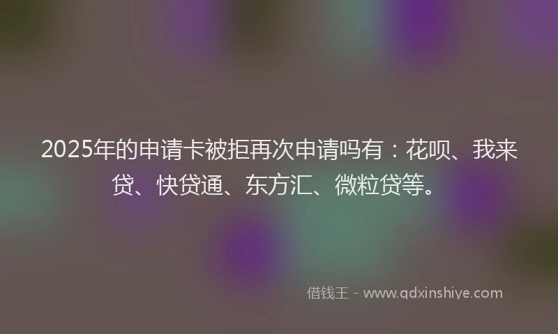 2025年的申请卡被拒再次申请吗有：花呗、我来贷、快贷通、东方汇、微粒贷等。
