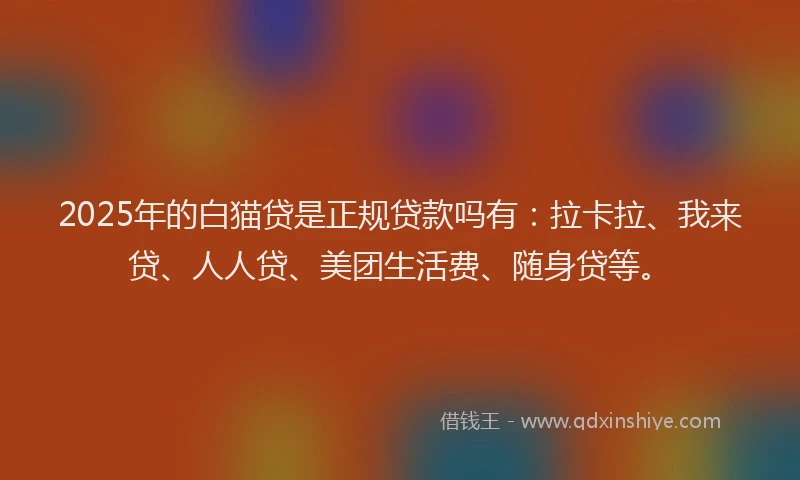 2025年的白猫贷是正规贷款吗有：拉卡拉、我来贷、人人贷、美团生活费、随身贷等。