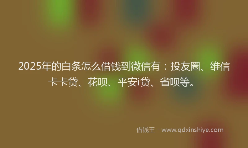 2025年的白条怎么借钱到微信有：投友圈、维信卡卡贷、花呗、平安i贷、省呗等。