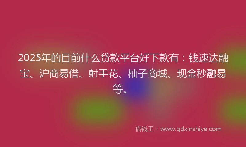 2025年的目前什么贷款平台好下款有：钱速达融宝、沪商易借、射手花、柚子商城、现金秒融易等。