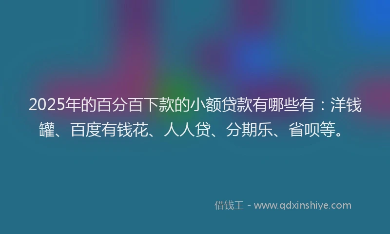 2025年的百分百下款的小额贷款有哪些有：洋钱罐、百度有钱花、人人贷、分期乐、省呗等。