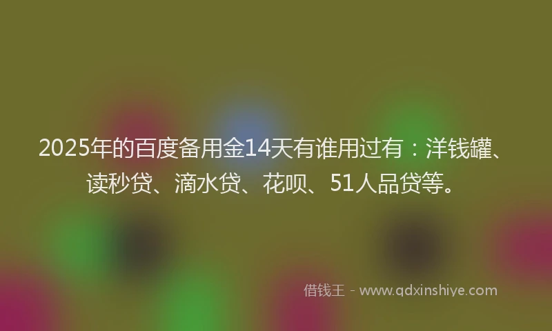 2025年的百度备用金14天有谁用过有：洋钱罐、读秒贷、滴水贷、花呗、51人品贷等。