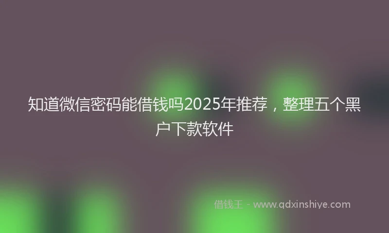 知道微信密码能借钱吗2025年推荐，整理五个黑户下款软件