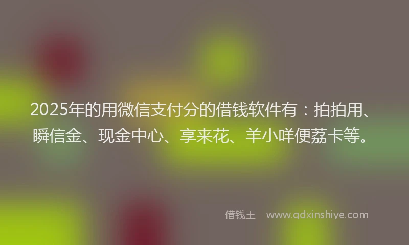 2025年的用微信支付分的借钱软件有：拍拍用、瞬信金、现金中心、享来花、羊小咩便荔卡等。