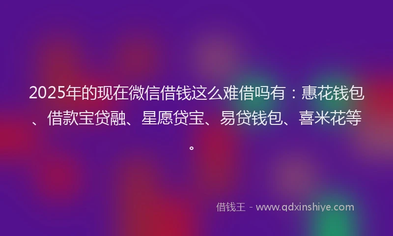 2025年的现在微信借钱这么难借吗有：惠花钱包、借款宝贷融、星愿贷宝、易贷钱包、喜米花等。