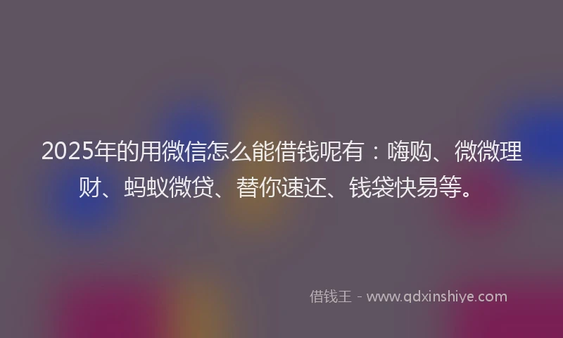 2025年的用微信怎么能借钱呢有：嗨购、微微理财、蚂蚁微贷、替你速还、钱袋快易等。