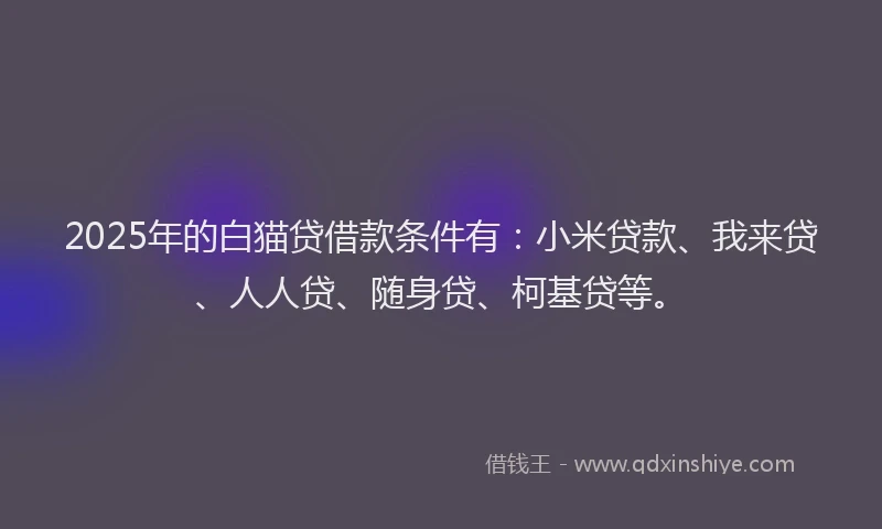 2025年的白猫贷借款条件有：小米贷款、我来贷、人人贷、随身贷、柯基贷等。