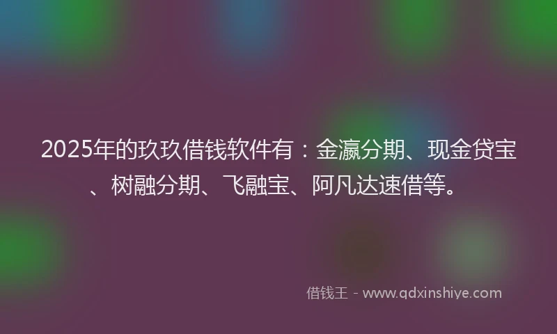 2025年的玖玖借钱软件有：金瀛分期、现金贷宝、树融分期、飞融宝、阿凡达速借等。