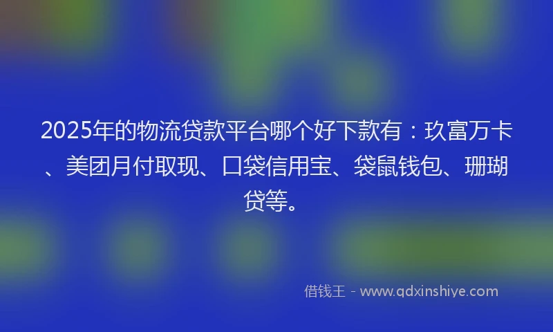2025年的物流贷款平台哪个好下款有：玖富万卡、美团月付取现、口袋信用宝、袋鼠钱包、珊瑚贷等。