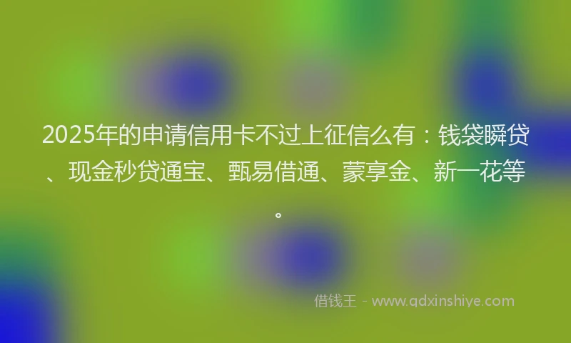 2025年的申请信用卡不过上征信么有：钱袋瞬贷、现金秒贷通宝、甄易借通、蒙享金、新一花等。