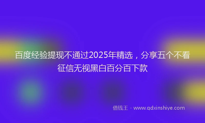 百度经验提现不通过2025年精选，分享五个不看征信无视黑白百分百下款