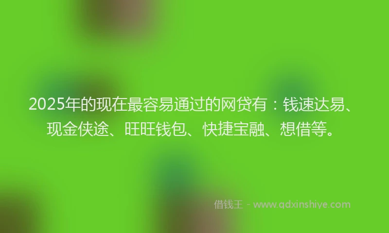 2025年的现在最容易通过的网贷有：钱速达易、现金侠途、旺旺钱包、快捷宝融、想借等。
